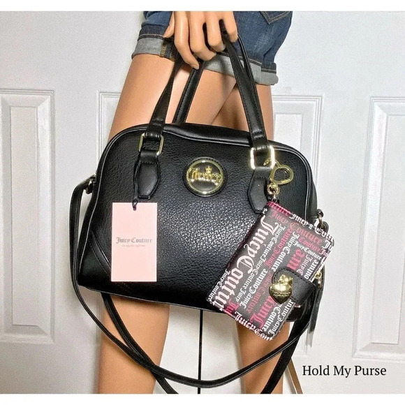 Juicy Couture If The Crown Fits Black Bag & Hang On Tight Tab Card Wallet NWT - Picture 2 of 10